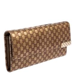 Pre Owned Gucci Metallic Beige Microguccissima Leather Dice Continental Wallet