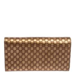 Pre Owned Gucci Metallic Beige Microguccissima Leather Dice Continental Wallet