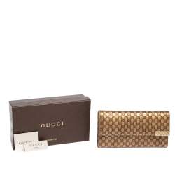 Pre Owned Gucci Metallic Beige Microguccissima Leather Dice Continental Wallet