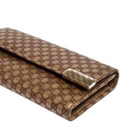 Pre Owned Gucci Metallic Beige Microguccissima Leather Dice Continental Wallet