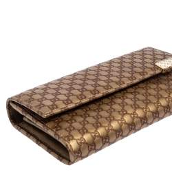 Pre Owned Gucci Metallic Beige Microguccissima Leather Dice Continental Wallet