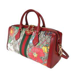 مملوكة مسبقًا Gucci Beige/Brown GG Supreme Flora Canvas Ophidia Medium Boston Bag