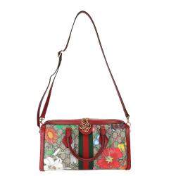 مملوكة مسبقًا Gucci Beige/Brown GG Supreme Flora Canvas Ophidia Medium Boston Bag