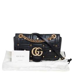 مملوكة مسبقًا Gucci Black Matelassé Leather Small GG Marmont Shoulder Bag