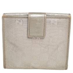 Pre Owned Gucci Metallic Silver GG Imprime Canvas Trifold Wallet