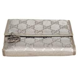 Pre Owned Gucci Metallic Silver GG Imprime Canvas Trifold Wallet