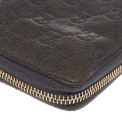 Pre Owned Gucci Grey Guccissima Leather Bamboo Tassel Zip Around Wallet