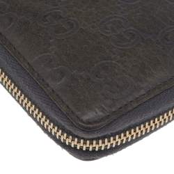 Pre Owned Gucci Grey Guccissima Leather Bamboo Tassel Zip Around Wallet