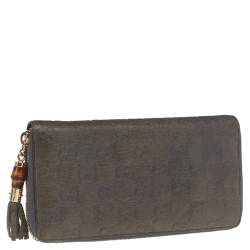 Pre Owned Gucci Grey Guccissima Leather Bamboo Tassel Zip Around Wallet