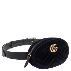 Pre Owned Gucci Black Matelasse Velvet and Leather GG Marmont Belt Bag