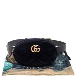 Pre Owned Gucci Black Matelasse Velvet and Leather GG Marmont Belt Bag