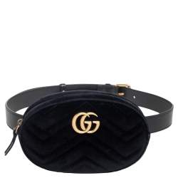 Pre Owned Gucci Black Matelasse Velvet and Leather GG Marmont Belt Bag