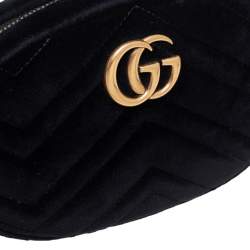 Pre Owned Gucci Black Matelasse Velvet and Leather GG Marmont Belt Bag