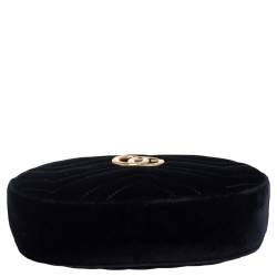Pre Owned Gucci Black Matelasse Velvet and Leather GG Marmont Belt Bag