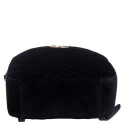 Pre Owned Gucci Black Matelasse Velvet GG Marmont Backpack
