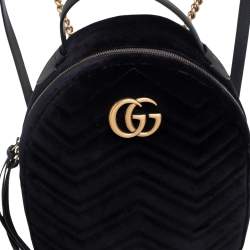 Pre Owned Gucci Black Matelasse Velvet GG Marmont Backpack