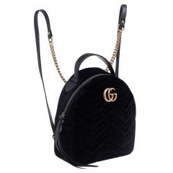 Pre Owned Gucci Black Matelasse Velvet GG Marmont Backpack