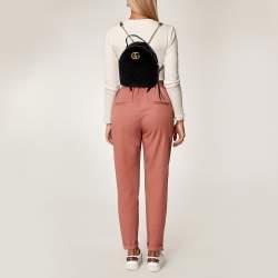 Pre Owned Gucci Black Matelasse Velvet GG Marmont Backpack