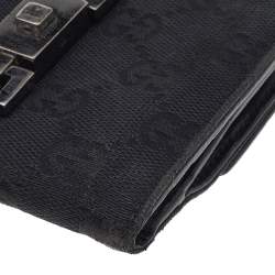 Pre Owned Gucci Black GG Canvas and Leather Jackie Compact Wallet