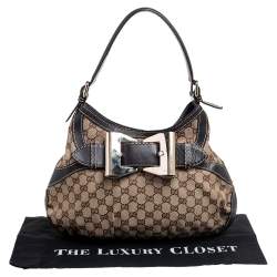 مملوكة مسبقًا حقيبة هوبو غوتشي كوين صغيرة جلد وكانفاس جي جي بنية/ بيج