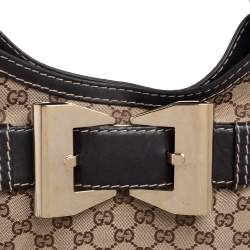 مملوكة مسبقًا حقيبة هوبو غوتشي كوين صغيرة جلد وكانفاس جي جي بنية/ بيج