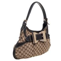 مملوكة مسبقًا حقيبة هوبو غوتشي كوين صغيرة جلد وكانفاس جي جي بنية/ بيج