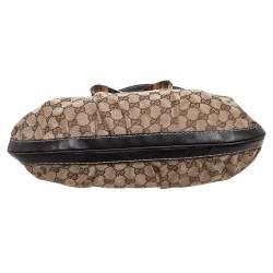 مملوكة مسبقًا حقيبة هوبو غوتشي كوين صغيرة جلد وكانفاس جي جي بنية/ بيج