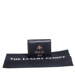 مملوكة مسبقًا Gucci Black Leather Blind For Love Bee Accent Bifold Wallet