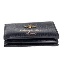 مملوكة مسبقًا Gucci Black Leather Blind For Love Bee Accent Bifold Wallet