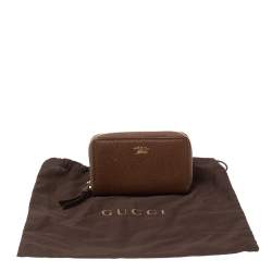 Pre Owned محفظة غوتشي سحاب ملتف جلد بني