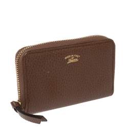 Pre Owned محفظة غوتشي سحاب ملتف جلد بني