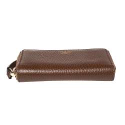 Pre Owned محفظة غوتشي سحاب ملتف جلد بني