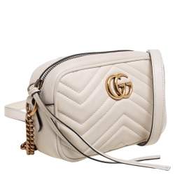 Pre Owned Gucci Cream Matelassé Leather Mini GG Marmont Camera Bag