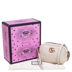 Pre Owned Gucci Cream Matelassé Leather Mini GG Marmont Camera Bag
