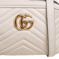 Pre Owned Gucci Cream Matelassé Leather Mini GG Marmont Camera Bag