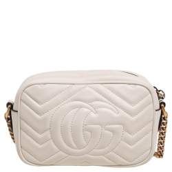 Pre Owned Gucci Cream Matelassé Leather Mini GG Marmont Camera Bag