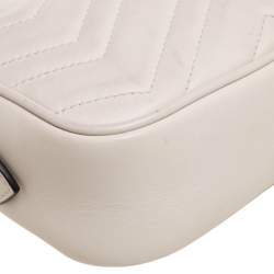 Pre Owned Gucci Cream Matelassé Leather Mini GG Marmont Camera Bag
