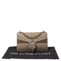 مملوكة مسبقًا حقيبة كتف غوتشي ديونيسوس سويدي وكانفاس جي جي سوبريم بيج/بني صغيرة