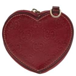 Gucci Red Guccissima Leather Heart Shape Coin Purse