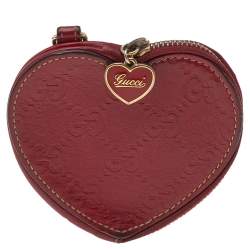 Gucci GG Supreme Heart Shaped Coin Pouch Red