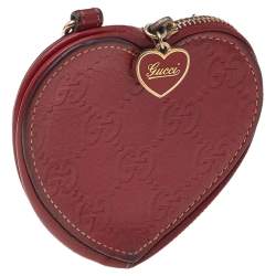 Gucci Red Guccissima Leather Heart Shape Coin Purse