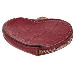 Gucci Red Guccissima Leather Heart Shape Coin Purse