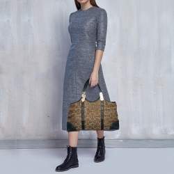 Pre Owned Gucci Beige/Blue Horsebit Canvas And Leather Buckle Handle Shoulder Bag