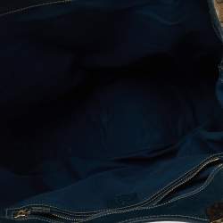 Pre Owned Gucci Beige/Blue Horsebit Canvas And Leather Buckle Handle Shoulder Bag