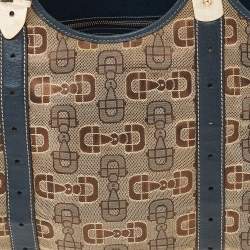 Pre Owned Gucci Beige/Blue Horsebit Canvas And Leather Buckle Handle Shoulder Bag