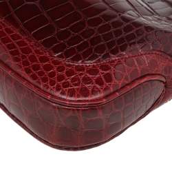 Pre Owned Gucci Burgundy Crocodile Leather Small Jackie Shoulder Bag