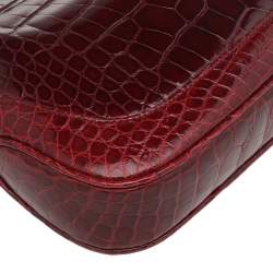 Pre Owned Gucci Burgundy Crocodile Leather Small Jackie Shoulder Bag