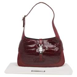 Pre Owned Gucci Burgundy Crocodile Leather Small Jackie Shoulder Bag
