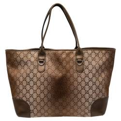 Pre Owned Gucci Ombre Metallic Brown GG Canvas And Leather Medium Charms Embellished Heart Bit Tote