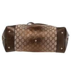 Pre Owned Gucci Ombre Metallic Brown GG Canvas And Leather Medium Charms Embellished Heart Bit Tote